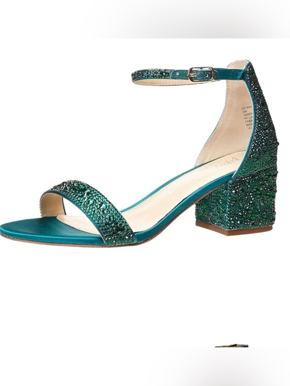 Blue by Betsey Johnson Mari Emerald Rhinestone Block Heel Sandals 5.5M